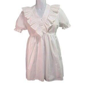 Sisters Dress Women's M White Ruffle Cottagecore Puff Sleeve Tie Back Cotton